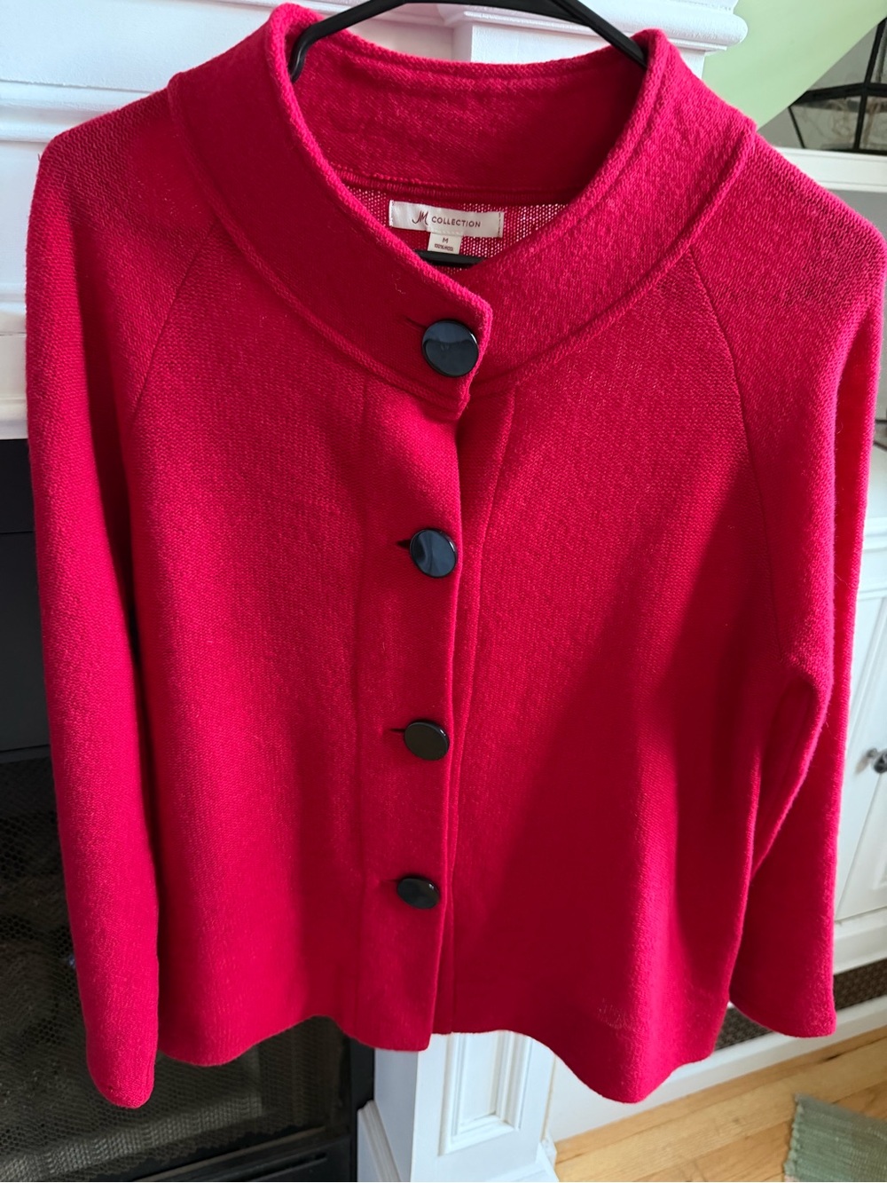 JM Collection 100% Wool Red Sweater Jacket Button Cardigan M - Picture 2 of 8